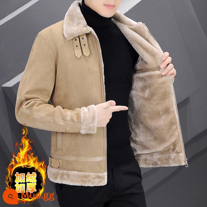 Winter Deer Epolid Velvet Male Plus Velvet dày hợp thời trang đẹp trai Phiên bản ngắn áo khoác áo khoác Winter Young Cotton áo khoác - Khaki