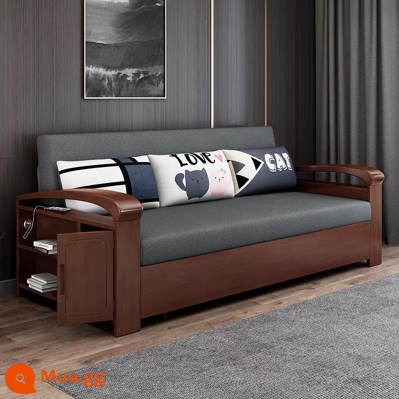 Giường sofa gỗ đặc có thể gập lại đơn và đôi đa chức năng ngồi và ngủ sử dụng kép phòng khách căn hộ nhỏ phong cách Trung Quốc mới đơn giản và hiện đại - Model xốp 1,05m (sofa đơn)