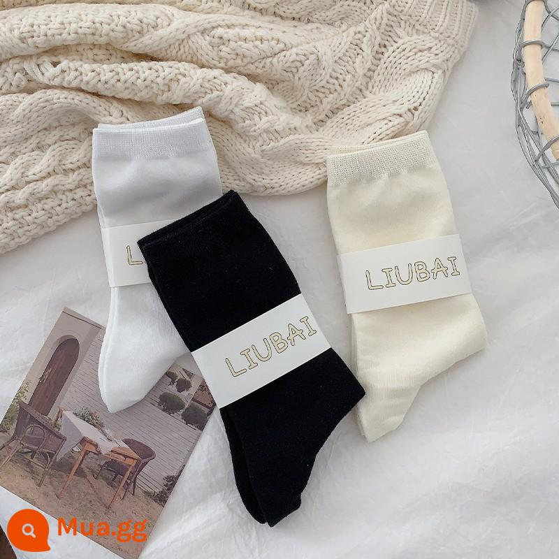 Tất Xám Nữ Đến Giữa Bắp Chân Tất Thu Đông Cotton Nguyên Chất Ins Hợp Thời Trang Dày Ấm Áp Thể Thao Trắng Mùa Đông Dài bong Bóng Tất - Bảng đèn bảng đèn trắng bảng đèn đen bảng đèn trắng sữa