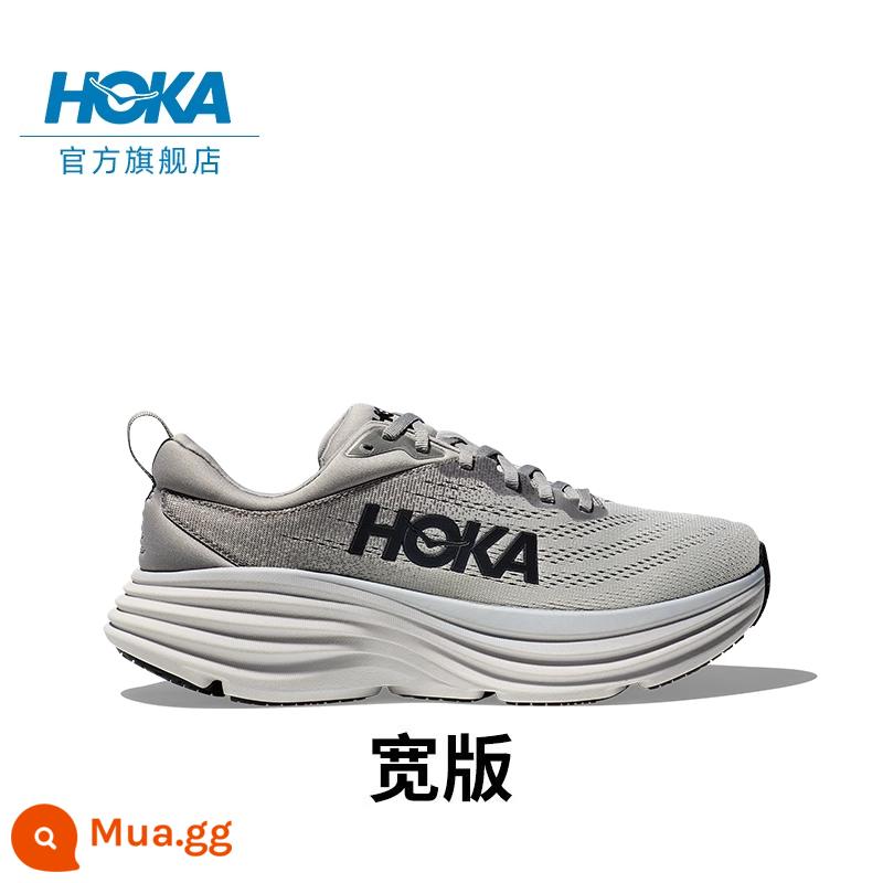 Giày chạy bộ đường trường HOKA ONE ONE Bondi 8 nam Bondi 8 đệm nhẹ hỗ trợ bật lại thoải mái và chống trơn trượt - Phiên bản rộng màu xám cá mập/xám sương mù