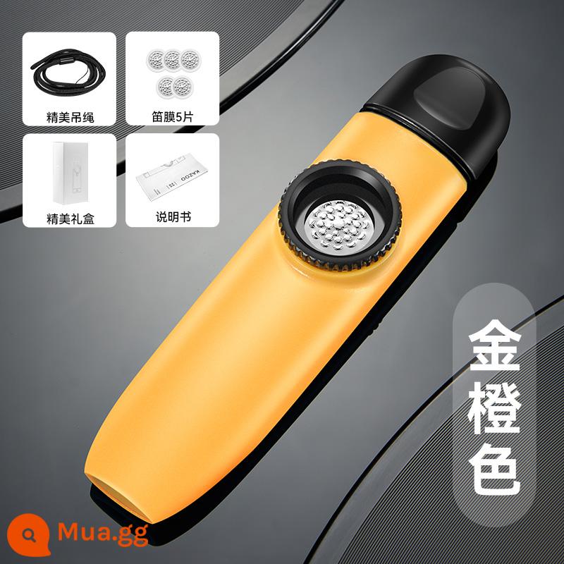 Nhạc cụ kazoo chuyên nghiệp chơi KAZOO với âm lượng lớn chơi nhạc cụ guitar của nhạc cụ phương Tây mà không cần học - Kiểu bụng màu cam vàng + dây buộc miễn phí + 5 miếng màng sáo + video hướng dẫn