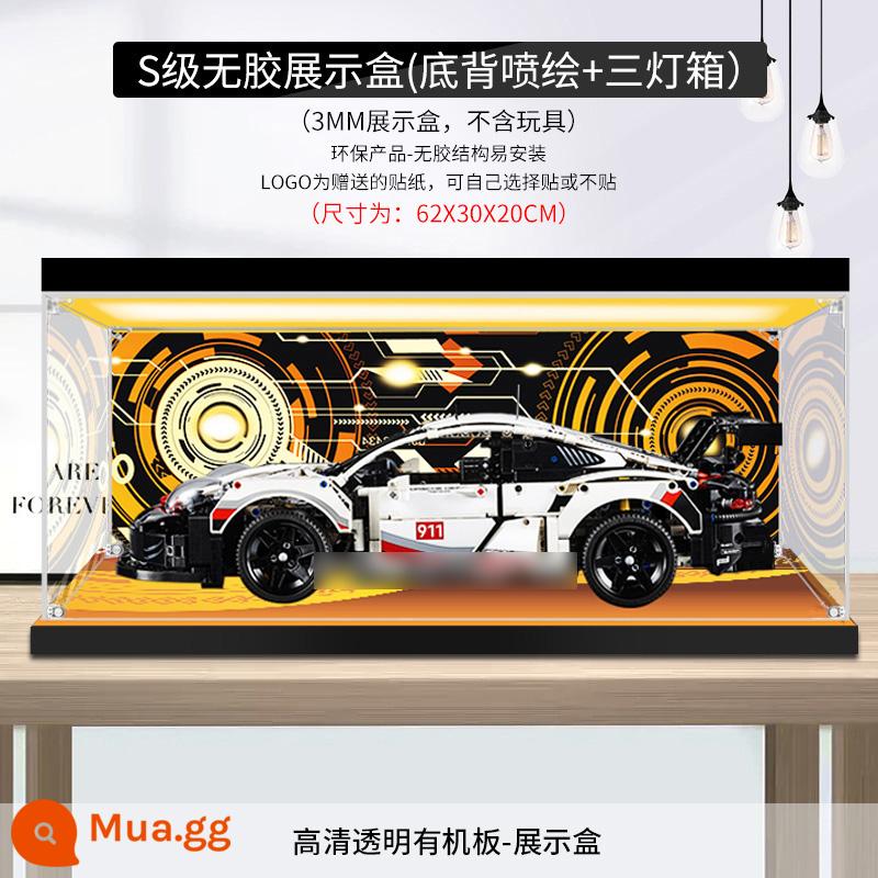 Hộp trưng bày acrylic 42096 thích hợp cho mô hình Lego Porsche 911RSR hộp lưu trữ mô hình hộp bụi - 42096 Model plug-in có ba hộp đèn ở mặt trên và mặt dưới (hộp chống bụi 3 mm, không bao gồm đồ chơi)