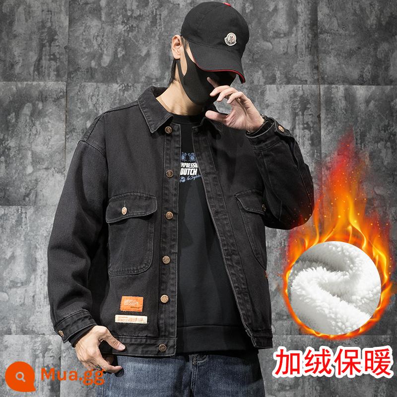 Mùa xuân mới của Nhật Bản tất cả các trận đấu áo khoác denim nam rộng mùa đông hợp thời trang thương hiệu kích thước lớn lông cừu nam công sở áo khoác - 6827 lông cừu đen