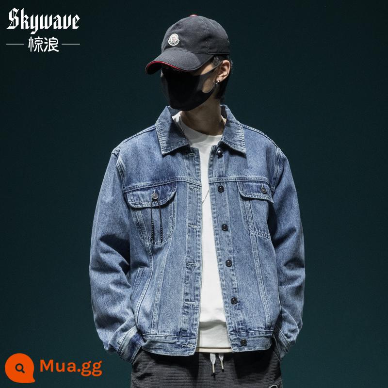 Mùa xuân mới của Nhật Bản tất cả các trận đấu áo khoác denim nam rộng mùa đông hợp thời trang thương hiệu kích thước lớn lông cừu nam công sở áo khoác - 2112-1 màu xanh cổ điển