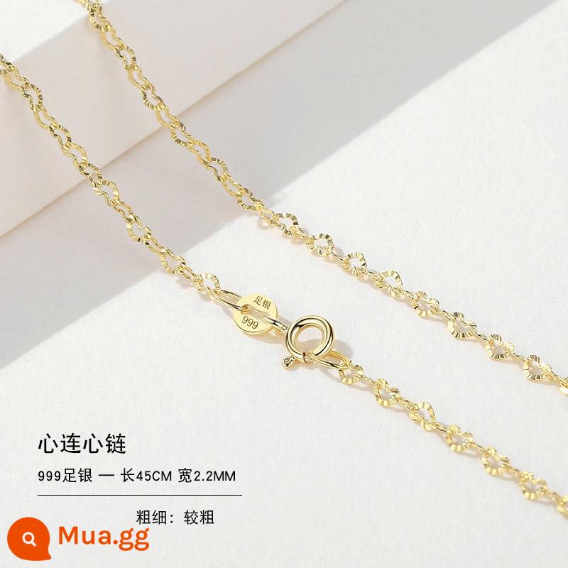 Vòng cổ bạc 999 nữ vàng 18k không có mặt dây chuyền bạc mới dây chuyền mạ vàng treo dây trơn dây chuyền vàng 925 dây chuyền vàng màu - Chuỗi trái tim đến trái tim 45CM-999