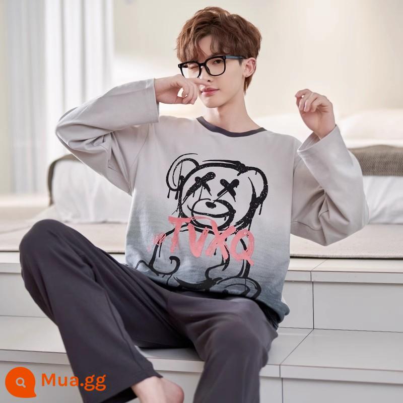 Bộ đồ ngủ nam mùa xuân và mùa thu cotton nguyên chất tay dài mỏng hoạt hình thanh thiếu niên mùa hè cỡ lớn bé trai có thể mặc ở nhà - 2868 người đàn ông.