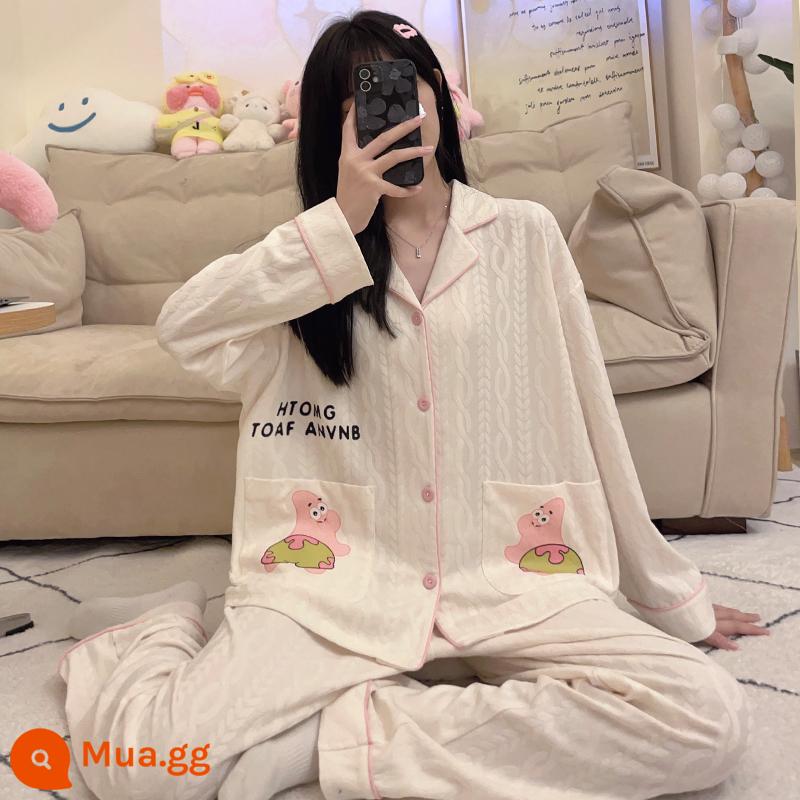 Mùa xuân và mùa thu bộ đồ ngủ dài tay phụ nữ cotton mùa hè phần mỏng mùa thu lưới đỏ phong cách gấu dâu tây dễ thương quần áo mặc nhà kích thước lớn mùa đông - A34 nữ