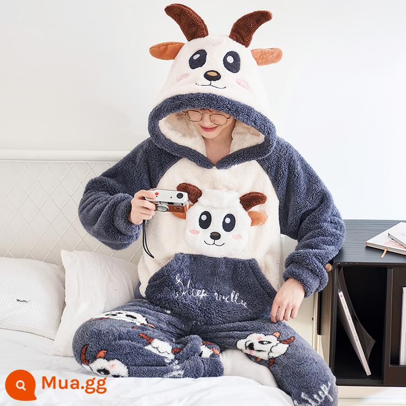 Bộ Đồ Ngủ Nam Thu Đông Nỉ Mặc Dày Sang Trọng Dép Nỉ Mùa Đông Trẻ Hoạt Hình Bé Trai Homewear - 9228 Nam [kiểu trùm đầu]