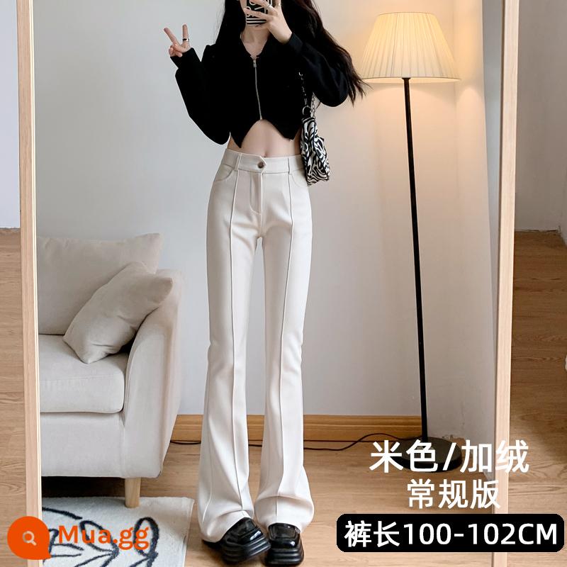 Off-white len micro loe quần của phụ nữ mùa thu và mùa đông mới eo cao giản dị móng ngựa quần dày lau quần - Màu be [kiểu thông thường với nhung]