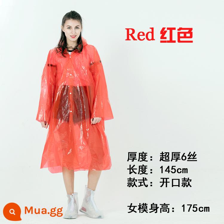 Dày dùng một lần áo mưa cho phụ nữ trưởng thành đi bộ đường dài poncho di động trong suốt áo đi bè nam 2 ngoài trời đa năng - Kiểu khóa cực dày màu đỏ kiểu nút 100g