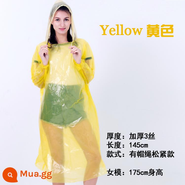 Dày dùng một lần áo mưa cho phụ nữ trưởng thành đi bộ đường dài poncho di động trong suốt áo đi bè nam 2 ngoài trời đa năng - Áo thun dày và thắt chặt màu vàng kiểu áo thun 68g