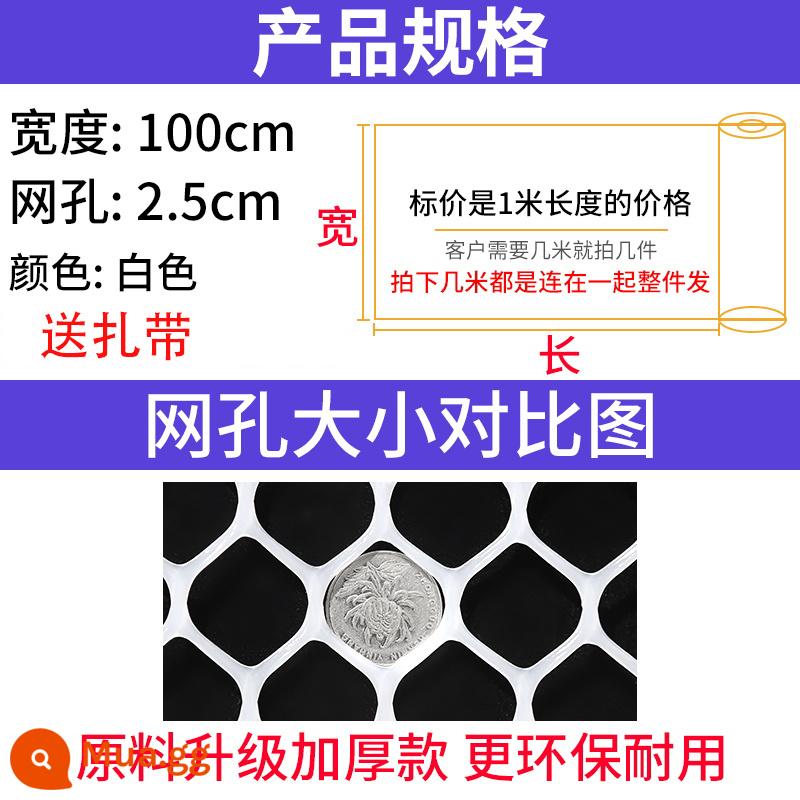 Lưới bảo vệ ban công lưới chống rơi lưới nhựa chống trộm chống mèo dán cửa sổ lưới chăn nuôi hàng rào lỗ nhỏ bảo vệ trẻ em - Lỗ trắng 2,5 cm - rộng 1 mét (cần bao nhiêu mét để lấy vài miếng) phiên bản dày