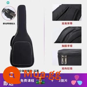 Đàn Guitar Túi 36 38 39 41 40 Inch Đa Năng Đàn Guitar Túi Dày Đàn Guitar Gỗ Túi Cao Cấp Chống Nước Dân Gian Ba ​​Lô - Model cực dày 38/39 inch - đen sẫm + 123 dây + gối đàn piano + 3 phím đàn