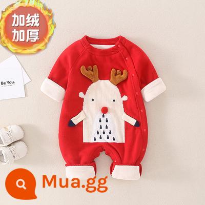 Áo liền quần thu đông cho bé trai bé hổ phong cách Trung Hoa chúc mừng năm mới Quần áo năm mới nữ cộng với áo len lông cừu - Áo len hình con hươu — Kiểu lông cừu Một nửa cỡ nhỏ