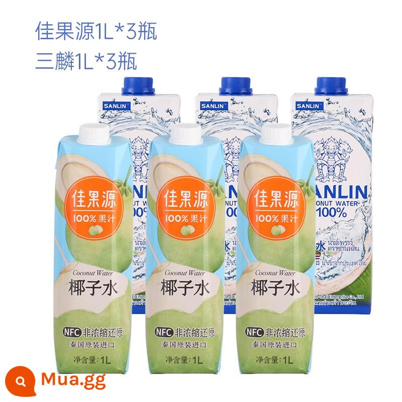 Nước dừa Sanlin 100% thiên nhiên nhập khẩu Thái Lan 1L*6 đóng chai nước điện giải gia đình - Lô hỗn hợp 6 chai [Sanlin+Jiaguoyuan]