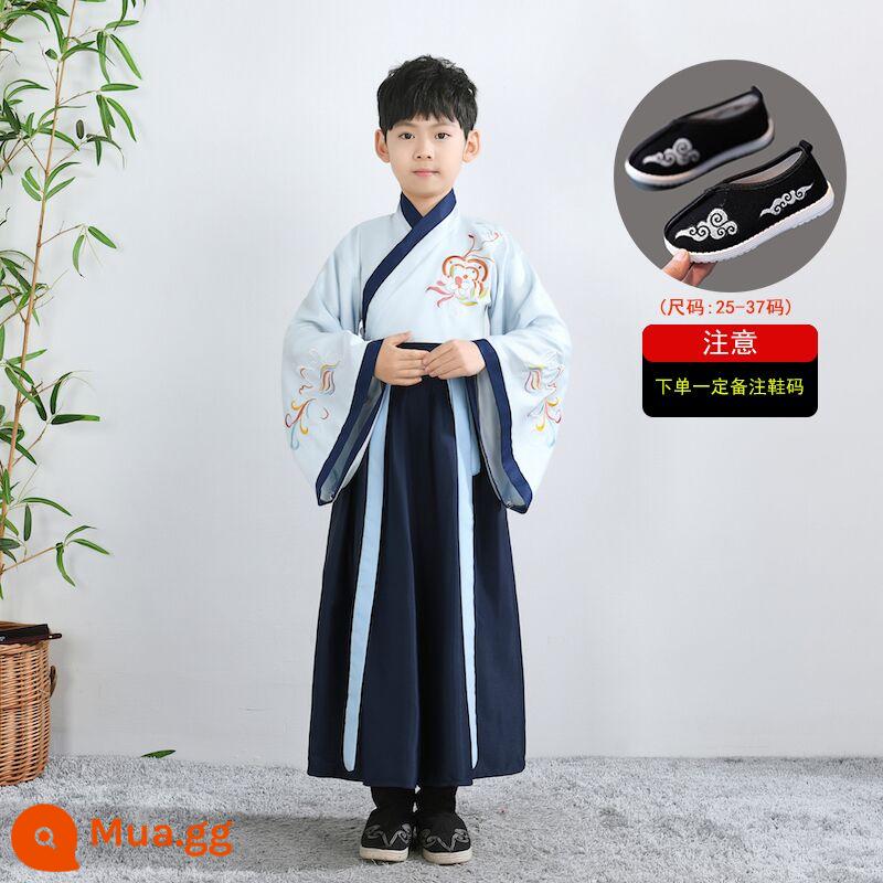 Hanfu trẻ em, tiết mục khai mạc trường mẫu giáo bé gái, trang phục bé trai phong cách Trung Hoa, đồng phục học sinh Trung Quốc, trang phục biểu diễn tiểu học nữ - Giày F-3+ nam xanh nhạt và xanh navy vui lòng lưu ý size giày