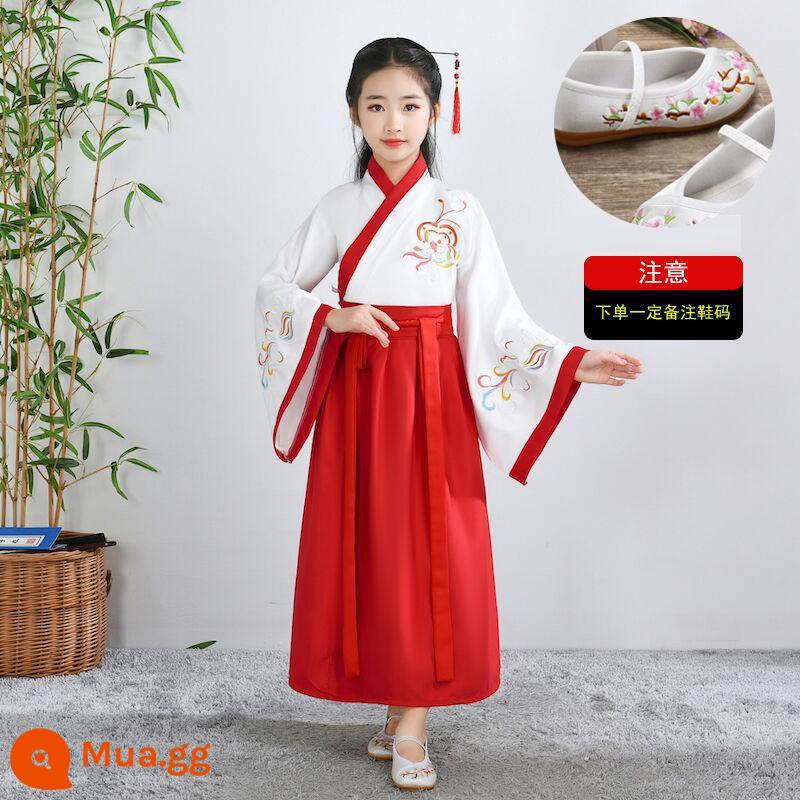 Hanfu trẻ em, tiết mục khai mạc trường mẫu giáo bé gái, trang phục bé trai phong cách Trung Hoa, đồng phục học sinh Trung Quốc, trang phục biểu diễn tiểu học nữ - Giày F-4+ nữ chân váy trắng đỏ lưu ý size giày