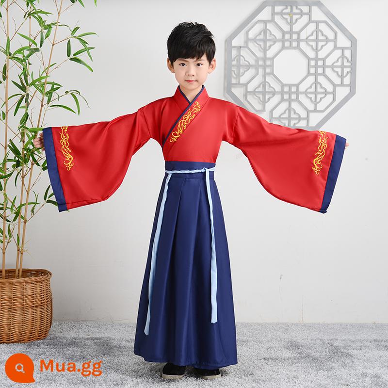 Hanfu trẻ em, tiết mục khai mạc trường mẫu giáo bé gái, trang phục bé trai phong cách Trung Hoa, đồng phục học sinh Trung Quốc, trang phục biểu diễn tiểu học nữ - Áo khoác nam tay rộng màu đỏ tía