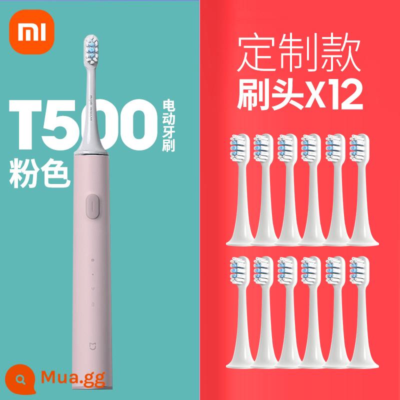 Bàn Chải Đánh Răng Điện Xiaomi T500 Bàn Chải Đánh Răng Mijia Sonic Dành Cho Người Lớn Cặp Đôi Chống Nước Thông Minh Tự Động Đầu Bàn Chải Tóc Mềm - [Gói một năm] T500 Hồng + Đầu bàn chải tùy chỉnh*12