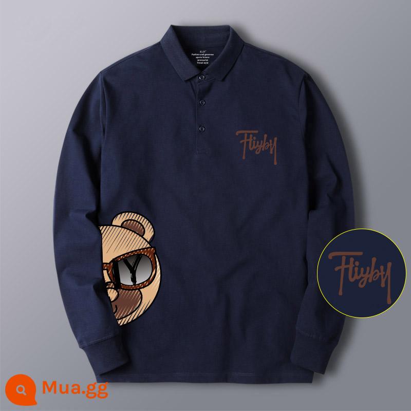 FLAY cặp đôi áo thun ngắn tay thể thao nam dáng rộng thời trang thủy triều thương hiệu màu đen thanh niên cotton nguyên chất giản dị áo polo dài tay - POLO dài tay màu xanh Y192