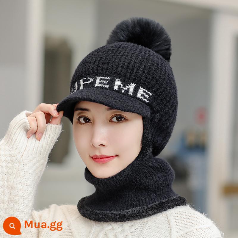 Nón Nữ Mùa Đông Của Cổ Khăn One Plus Nhung Đi Xe Đạp Điện Chống Lạnh Hood Ấm Hiện Vật Phong Cách Nước Ngoài Chống Gió - Người mẫu sup đen