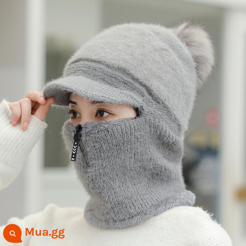 Nón Nữ Mùa Đông Của Cổ Khăn One Plus Nhung Đi Xe Đạp Điện Chống Lạnh Hood Ấm Hiện Vật Phong Cách Nước Ngoài Chống Gió - Kẹp dây kéo màu xám