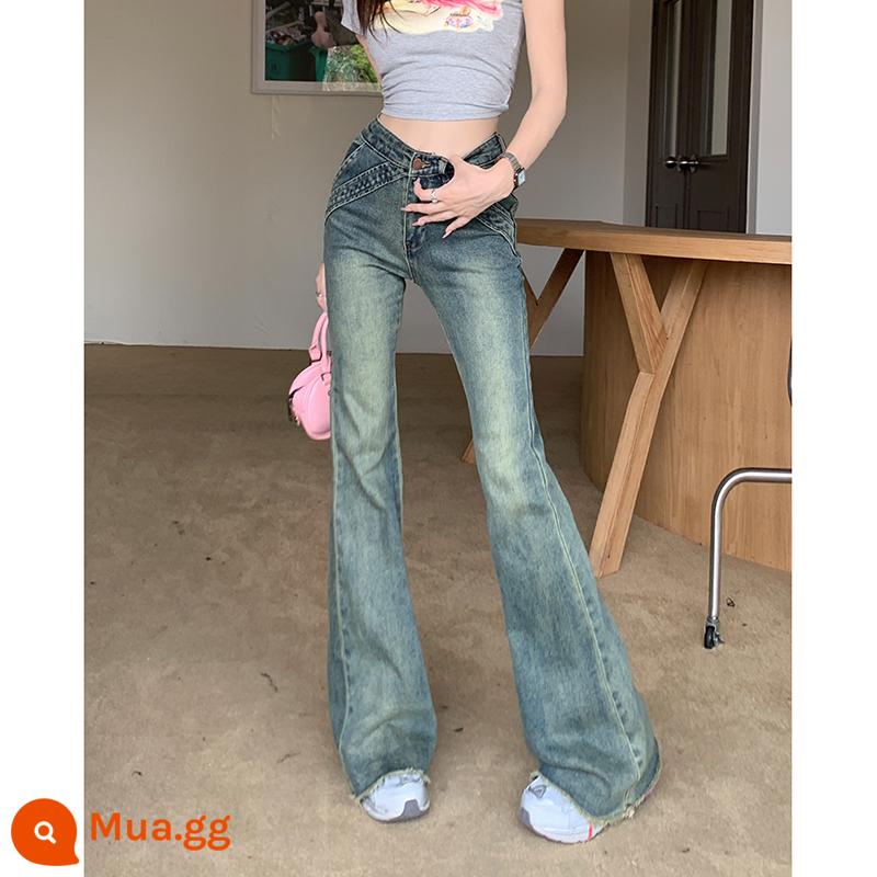 Nongge hot girl thiết kế eo thấp quần jeans ống loe siêu nhỏ dành cho nữ đầu thu 2023 quần ống loe vừa vặn và thon gọn mới - Quần xanh thiên niên kỷ