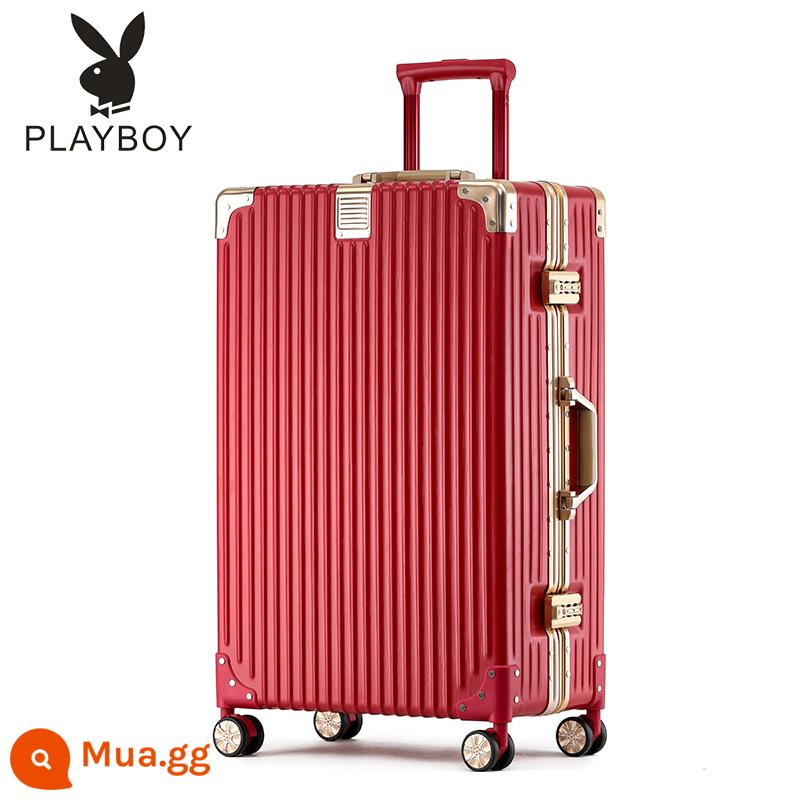 Vali Playboy Nữ 24 Inch Retro Xe Đẩy Nam Đa Năng Bánh Xe 26 Mật Khẩu Bao Da 20 Bền Dày - Khung nhôm góc vuông phong cách cổ điển màu đỏ vàng