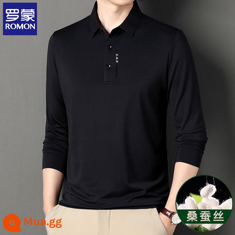 Lưu Mạnh Xuân Thu Mỏng Dài Tay Nam Dâu Tằm Lụa Ve Áo Áo Polo Nam Mercerized Đế Cotton áo Thun Hàng Đầu - màu đen mềm mại và thoải mái