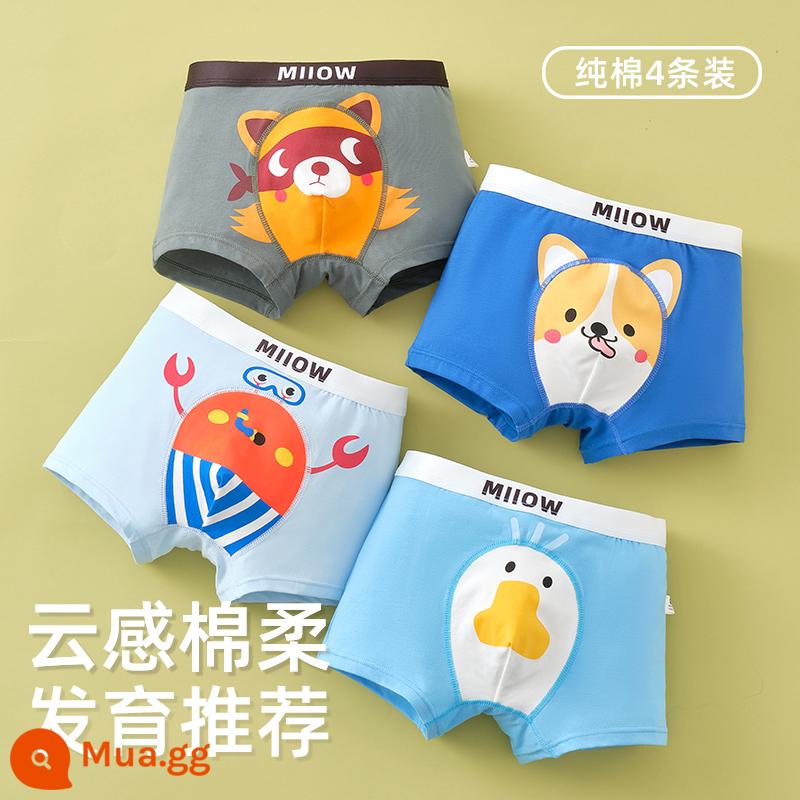 Quần lót bé trai Catman quần đùi cotton nguyên chất cho bé trai quần lót boxer bé trai 100% cotton an toàn cho trẻ em lớn quần short - 9201+9203+9204+9207 (Bộ 4 bông kháng khuẩn nguyên chất)