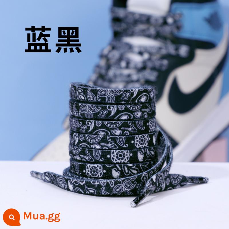 Dây giày Lexiang phù hợp với giày bóng rổ nam nike Nike aj1 dây buộc dây giày phẳng màu đen và trắng xanh đỏ be cho nữ - Xanh đen 1 đôi [Mua 1 tặng 1] Kiểu hoa điều