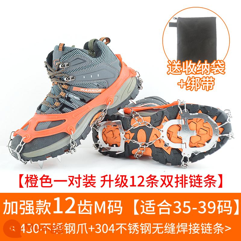 Mùa đông ngoài trời băng -claw giày Bottom Snow Leo núi leo núi trượt băng Skate Nails Anti -slip Artifact Shoes - Móng ngựa 12 răng cải tiến màu cam size M (phù hợp với size giày 35-39) đi kèm túi đựng + quai