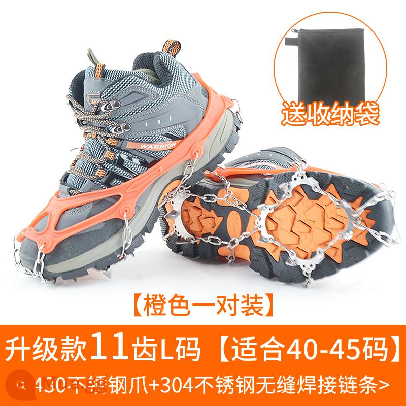 Mùa đông ngoài trời băng -claw giày Bottom Snow Leo núi leo núi trượt băng Skate Nails Anti -slip Artifact Shoes - Mẫu nâng cấp 11 răng cam size L (phù hợp với size giày 40-45) đi kèm túi đựng