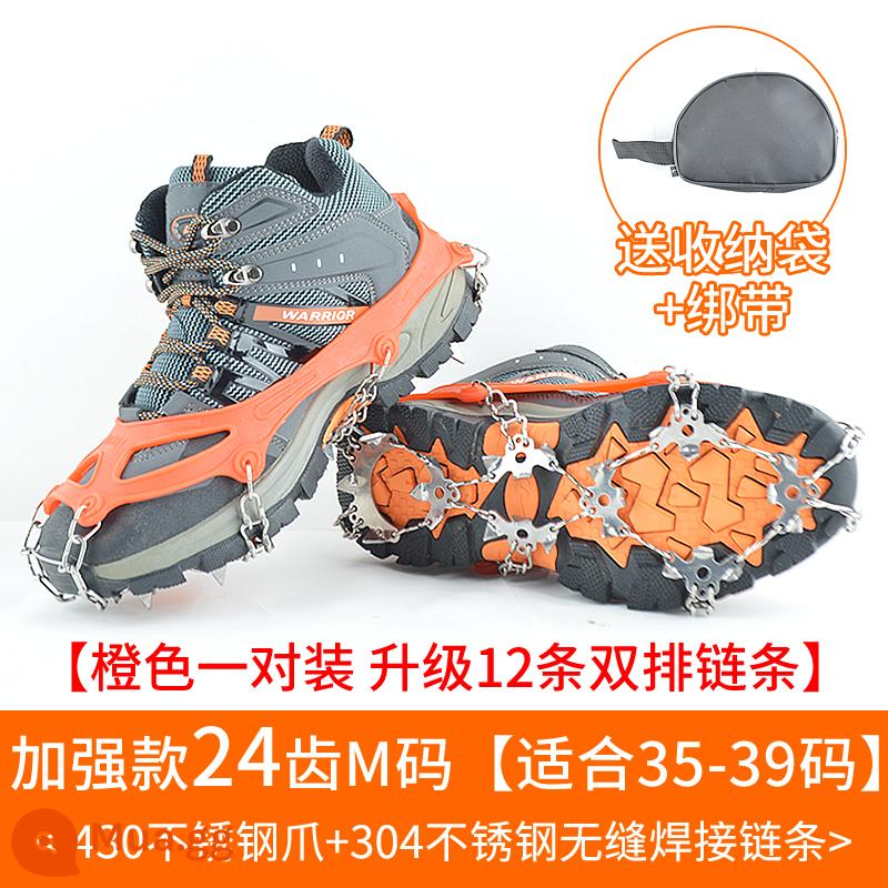 Mùa đông ngoài trời băng -claw giày Bottom Snow Leo núi leo núi trượt băng Skate Nails Anti -slip Artifact Shoes - 24 răng cam cải tiến size M (phù hợp với size giày 35-39) đi kèm túi đựng + quai