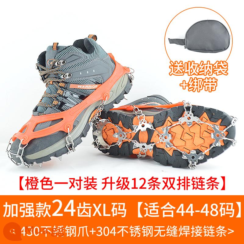 Mùa đông ngoài trời băng -claw giày Bottom Snow Leo núi leo núi trượt băng Skate Nails Anti -slip Artifact Shoes - XL 24 răng cam cải tiến (phù hợp với size giày 44-48) đi kèm túi đựng + quai