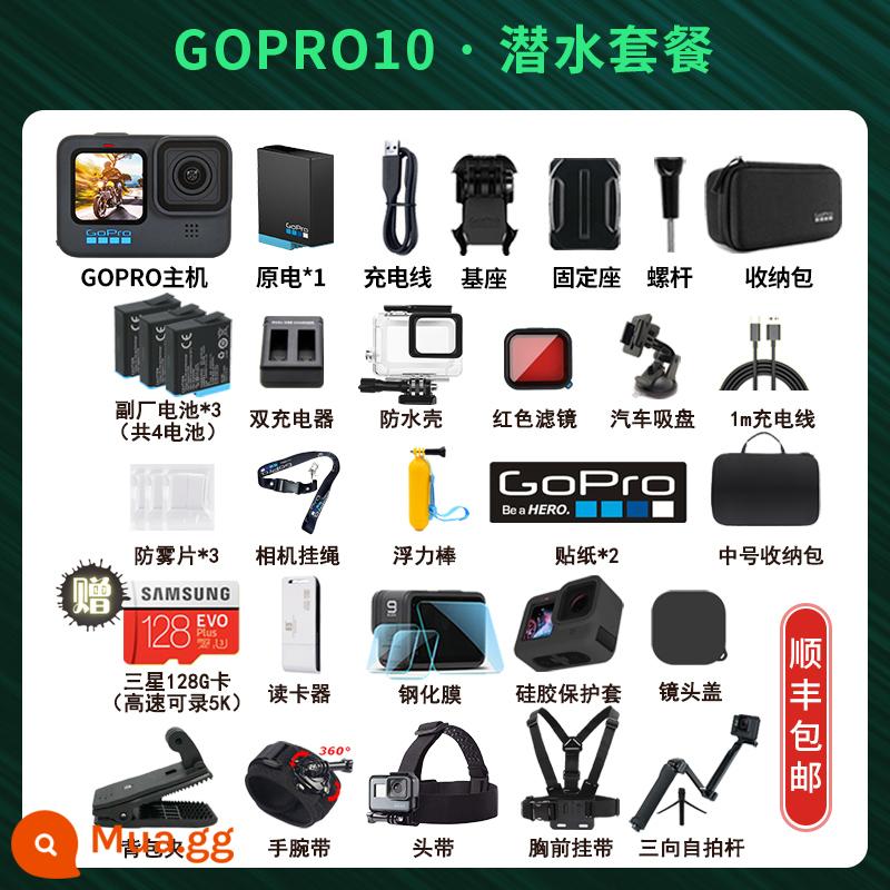 Camera Hành Động GoPro Hero10 Black 5/6/7/8/9MAX360 Camera Toàn Cảnh Dòng VLOG - GoPro10-Gói Bơi Và Lặn 4 Pin Thẻ 128G