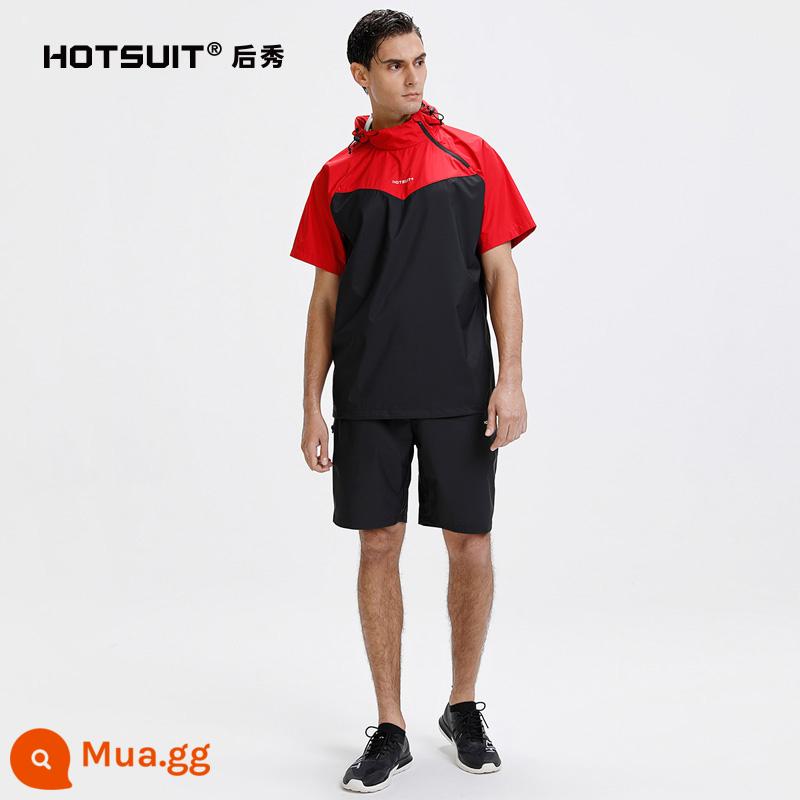 Hotsuit Houxiu mồ hôi phù hợp với tập thể dục chạy mùa thu và mùa đông bùng nổ mồ hôi nữ đào tạo kích thước lớn nhảy dây phù hợp với thể thao nam - Áo thun nam tay ngắn - đỏ tươi đen khoáng