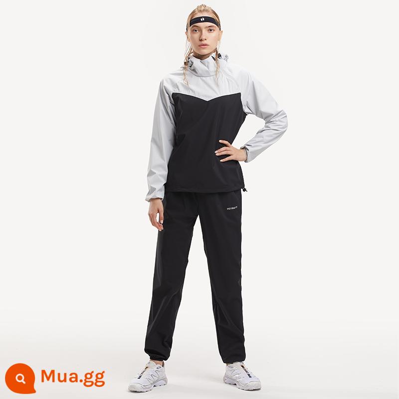 Hotsuit Houxiu mồ hôi phù hợp với tập thể dục chạy mùa thu và mùa đông bùng nổ mồ hôi nữ đào tạo kích thước lớn nhảy dây phù hợp với thể thao nam - Mẫu nữ-Xám thanh tao/Đen khoáng