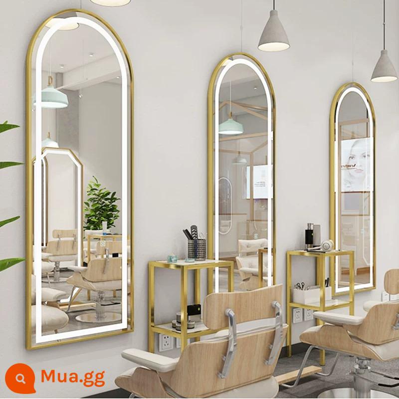 Người nổi tiếng Internet cửa hàng làm tóc hợp thời trang salon tóc gương đặc biệt cửa hàng làm tóc bàn gương có đèn treo tường cảm ứng gương phát quang gương ủi - Loại cửa hợp kim nhôm có đèn LED gương 170*70