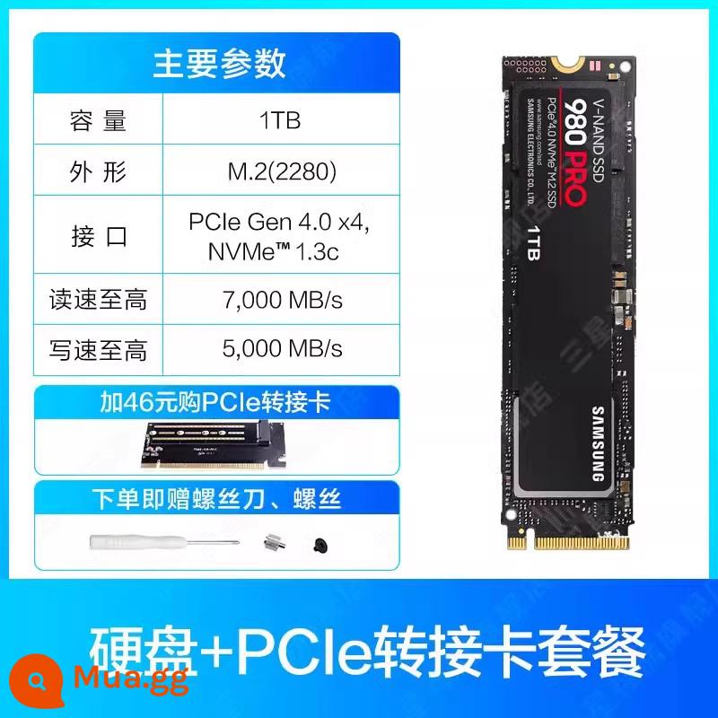 Ổ cứng thể rắn Samsung 980 PRO 1TB NVMe M.2 laptop PS5 máy tính để bàn PCIe4.0SSD - Gói thẻ bộ chuyển đổi PCIe ổ cứng-