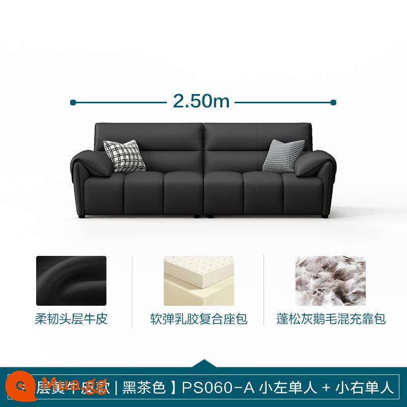 Lin Nhà Phòng Khách Ý Tối Giản Ánh Sáng Sang Trọng Sofa Da Phím Đàn Piano Top Sofa Da Bò Lớn Màu Đen Sofa Bò - [Lớp trên cùng da bò màu vàng | nâu đen] 2,5m (đơn nhỏ bên trái + đơn nhỏ bên phải)