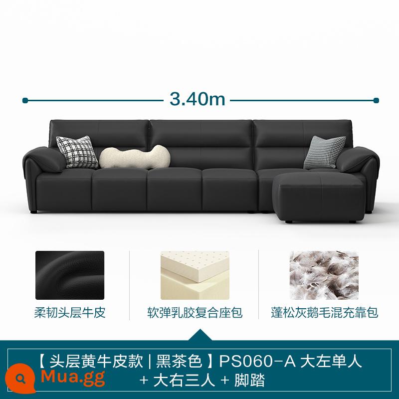 Lin Nhà Phòng Khách Ý Tối Giản Ánh Sáng Sang Trọng Sofa Da Phím Đàn Piano Top Sofa Da Bò Lớn Màu Đen Sofa Bò - [Lớp trên cùng da bò màu vàng | nâu đen] 3,4m (người lớn bên trái + người lớn bên phải + bàn đạp)