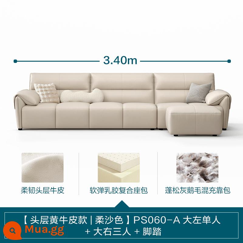 Lin Nhà Phòng Khách Ý Tối Giản Ánh Sáng Sang Trọng Sofa Da Phím Đàn Piano Top Sofa Da Bò Lớn Màu Đen Sofa Bò - [Lớp trên cùng da bò màu vàng | Màu cát mềm] 3,4m (người lớn bên trái + người lớn bên phải + bàn đạp)