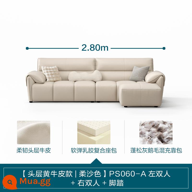 Lin Nhà Phòng Khách Ý Tối Giản Ánh Sáng Sang Trọng Sofa Da Phím Đàn Piano Top Sofa Da Bò Lớn Màu Đen Sofa Bò - [Lớp trên da bò vàng | Màu cát mềm] 2.8m (đôi trái + đôi phải + gác chân)