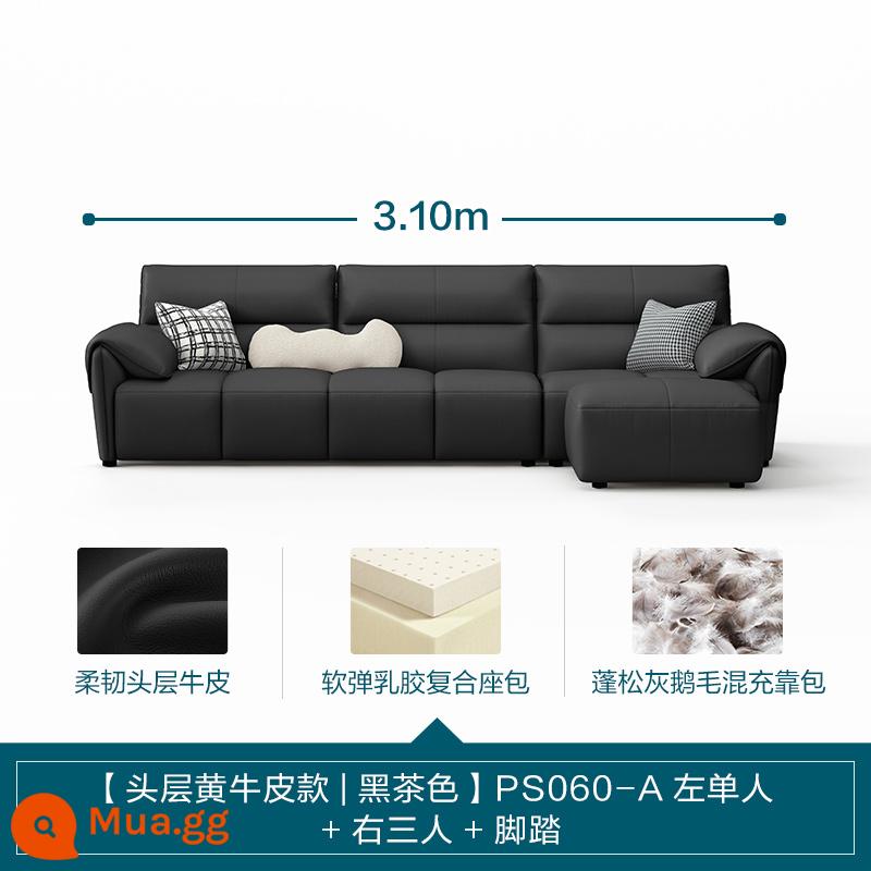 Lin Nhà Phòng Khách Ý Tối Giản Ánh Sáng Sang Trọng Sofa Da Phím Đàn Piano Top Sofa Da Bò Lớn Màu Đen Sofa Bò - [Lớp trên cùng da bò màu vàng | nâu đen] 3,1m (một người bên trái + ba người bên phải + bàn đạp)