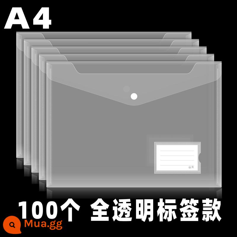 100 túi đựng hồ sơ bằng nhựa dày, túi văn phòng phẩm đựng thông tin lưu trữ a4 trong suốt, hộp đựng đồ sinh viên có logo tùy chỉnh - 100 A4 trong suốt hoàn toàn-18C [kiểu nhãn]