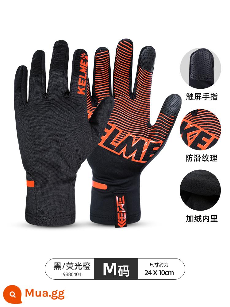 KELME Găng tay bóng đá Kelme đào tạo chống lạnh chạy màn hình cảm ứng mùa thu và mùa đông găng tay ấm chống trượt - [Cỡ M]9886404 đen/cam huỳnh quang