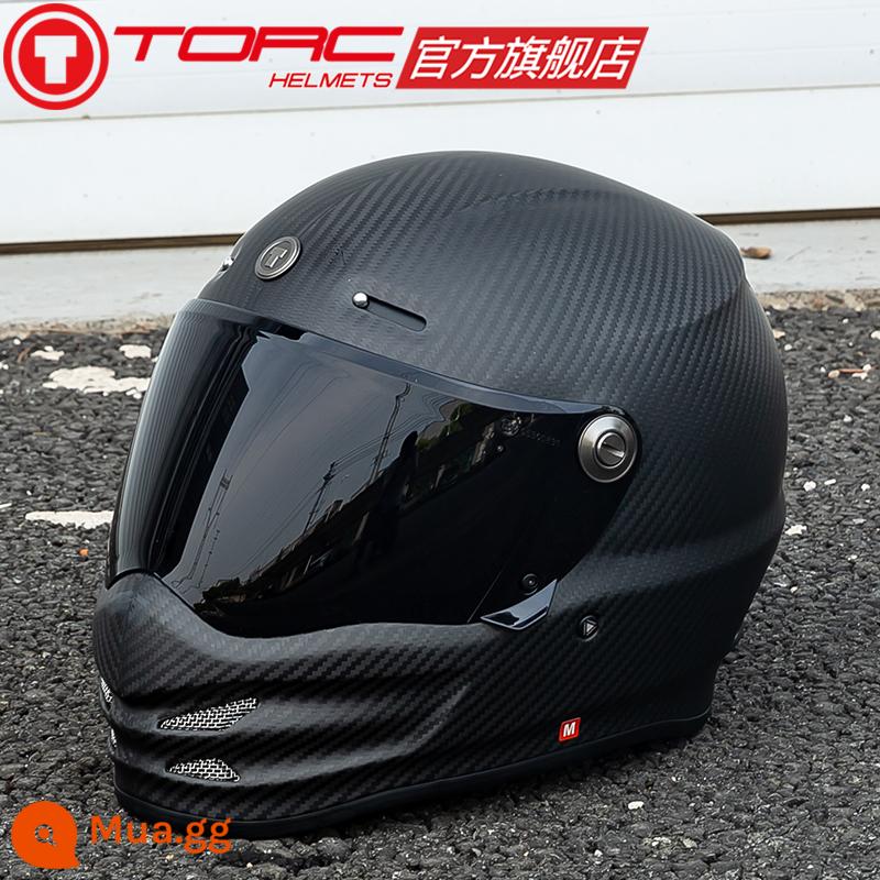 TORC xe máy sợi carbon Mũ bảo hiểm mũ bảo hiểm full size lớn 4XL Retro Harley xe máy nam nữ mùa đông T9 - Sợi carbon mờ + tròng kính chống sương mù trà đen