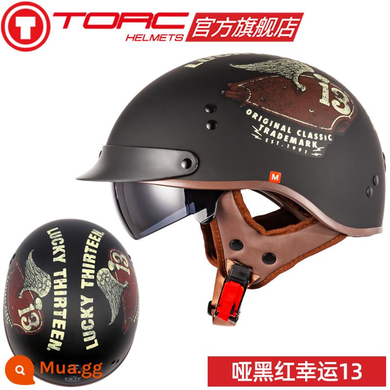 TORC đầu máy xe lửa Retro Mũ bảo hiểm nam nữ Harley Mũ bảo hiểm nửa mùa đông xe điện xe máy muỗng Mũ bảo hiểm 3C bốn mùa - Câm đen may mắn 13