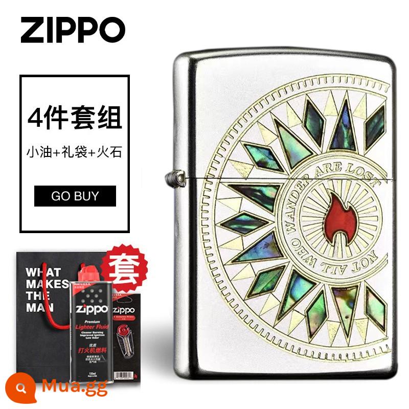 Bật lửa zippo zippo chính hãng vỏ love sea la bàn dầu hỏa chống gió nam tặng bạn trai - La bàn ngọn lửa Shell [Bộ bốn]